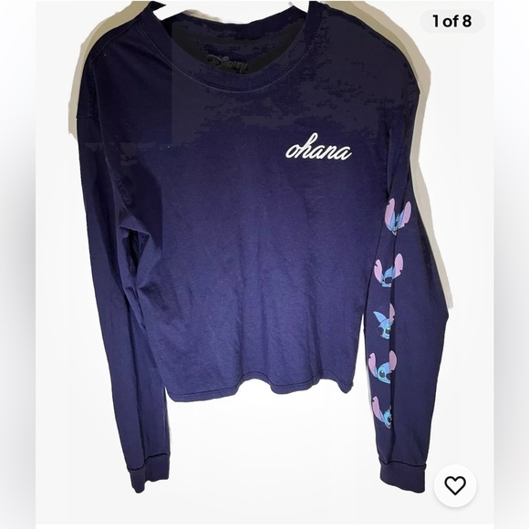 Disney Other - Disney Stitch OHANA Long Sleeve‎ Top Medium Juniors 7/8 Girls Large Graphic